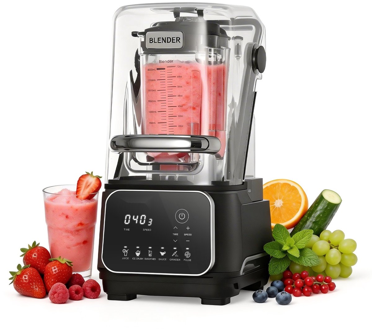 Blender Smoothie Maker - Staande Mixer 2L - 2200W Krachtige Motor - IJscrusher - Zelfreinigend - Instelbare Snelheid - 6 Programma's - Zwart