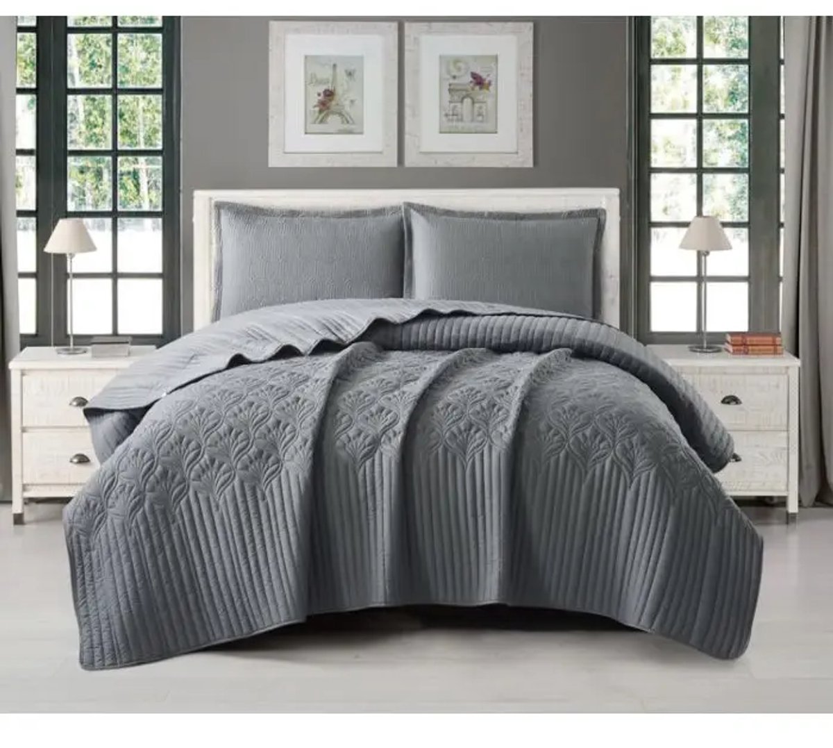Cinar – bedsprei set – Nilufer CNR004 – 3-delig – donkergrijs – 240x260 cm, 50x70 cm