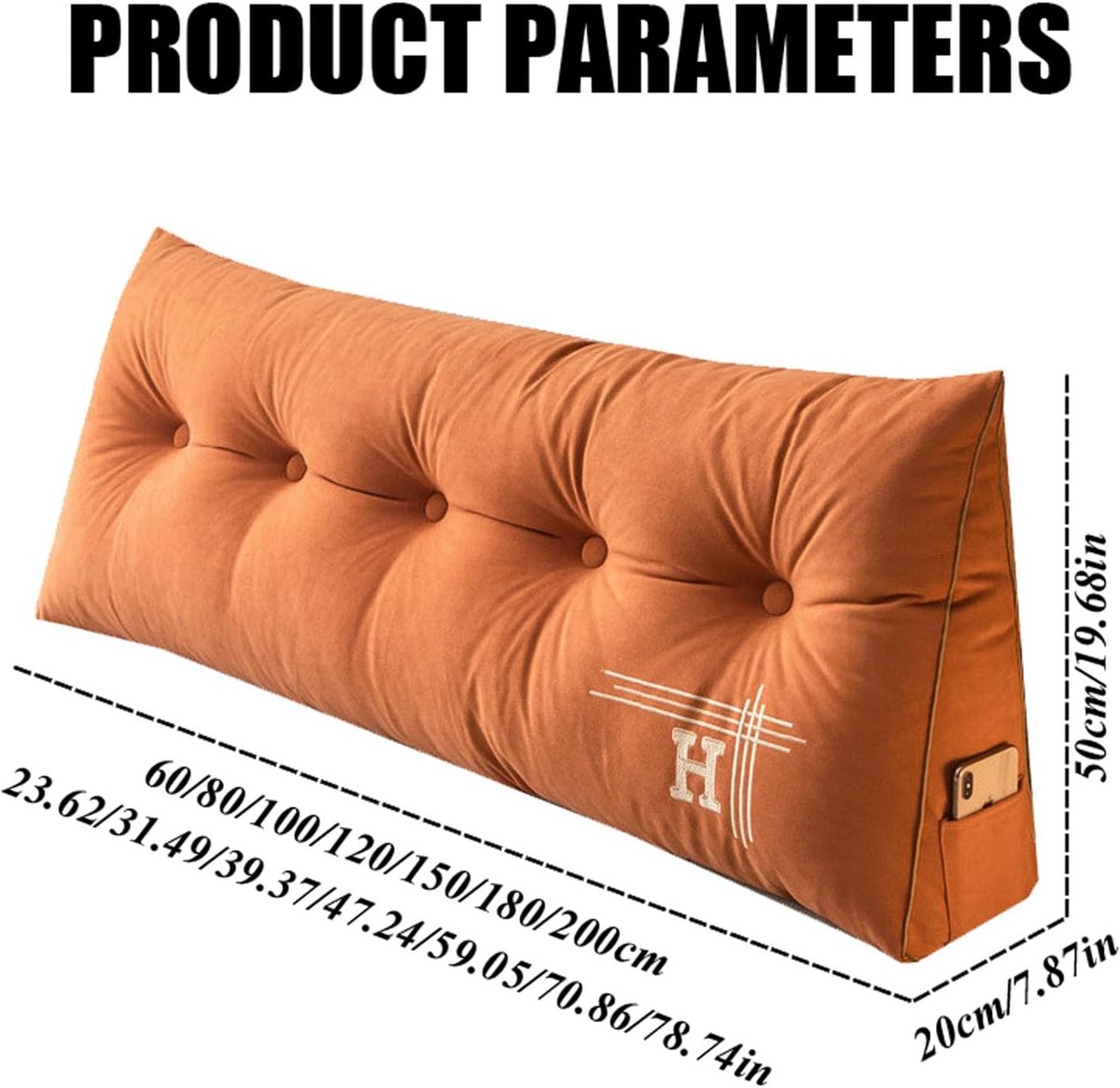 Ergonomisch achterkussen voor bed en bank | Wigvorm leeskussen met opbergvak | Afneembare en wasbare cover | 60 cm