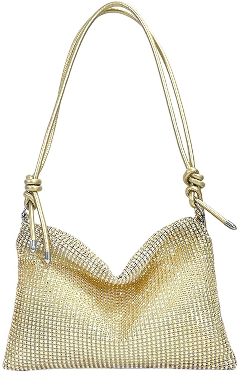 Cosensi- Handtas Goud - Avondtas - Schoudertas - Dames - Rhinestone - Compact 30x20x1 cm - Clutch