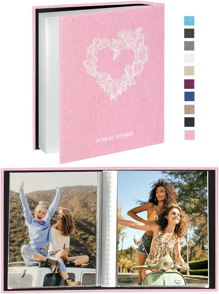 6x4 Klein Fotoalbum voor 100 Verticale Foto's, 52 Stukken, Insteekbaar Linnen Album voor Familie, Bruiloft en Verjaardag (Roze)