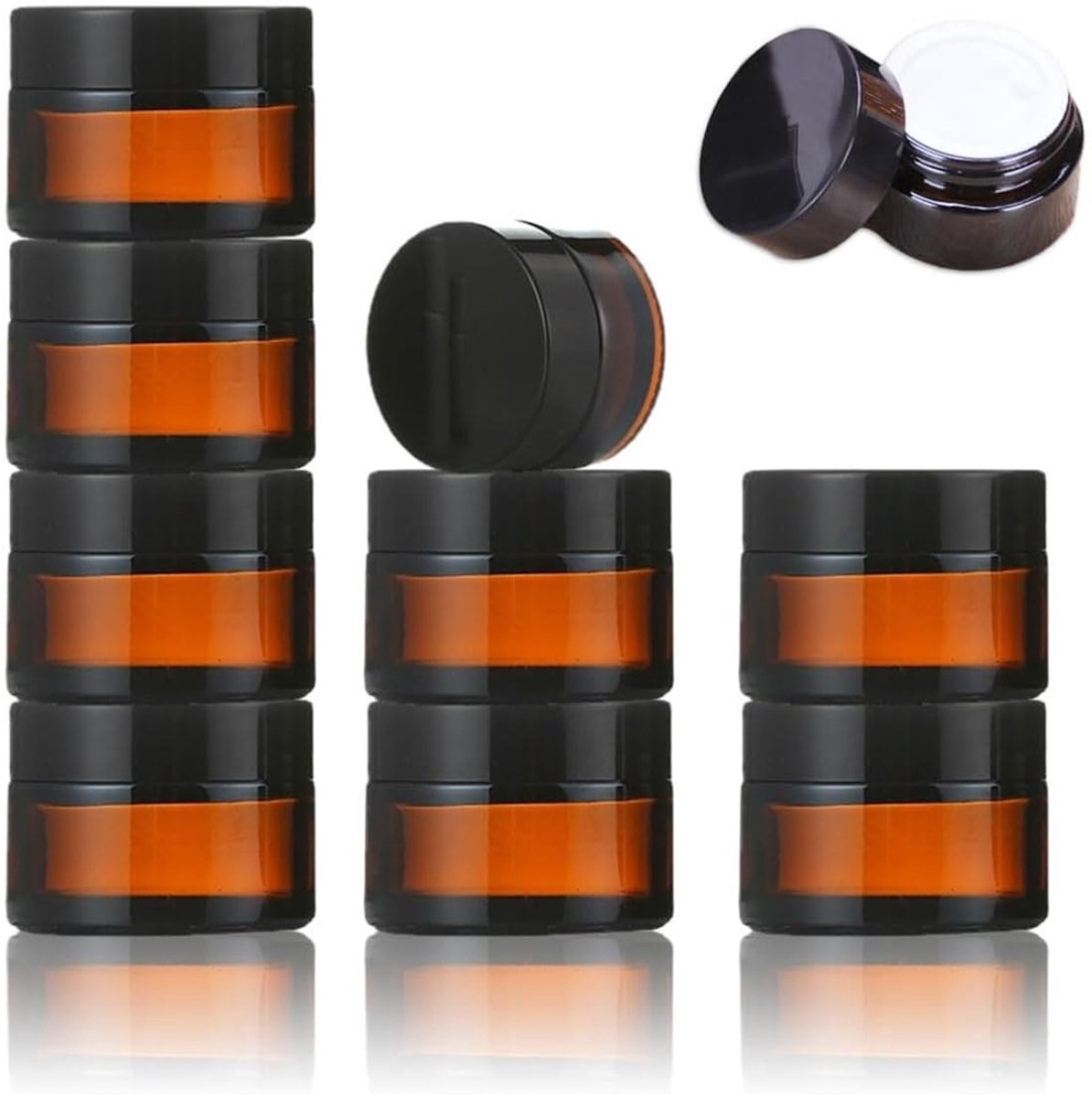 Cosensi- Crèmepot 10ml - Set van 10 - Amber Glazen Potjes - Cosmetica Potjes - Luchtdichte Deksel - Duurzaam en Makkelijk te Reinigen - Cosmetica Pot
