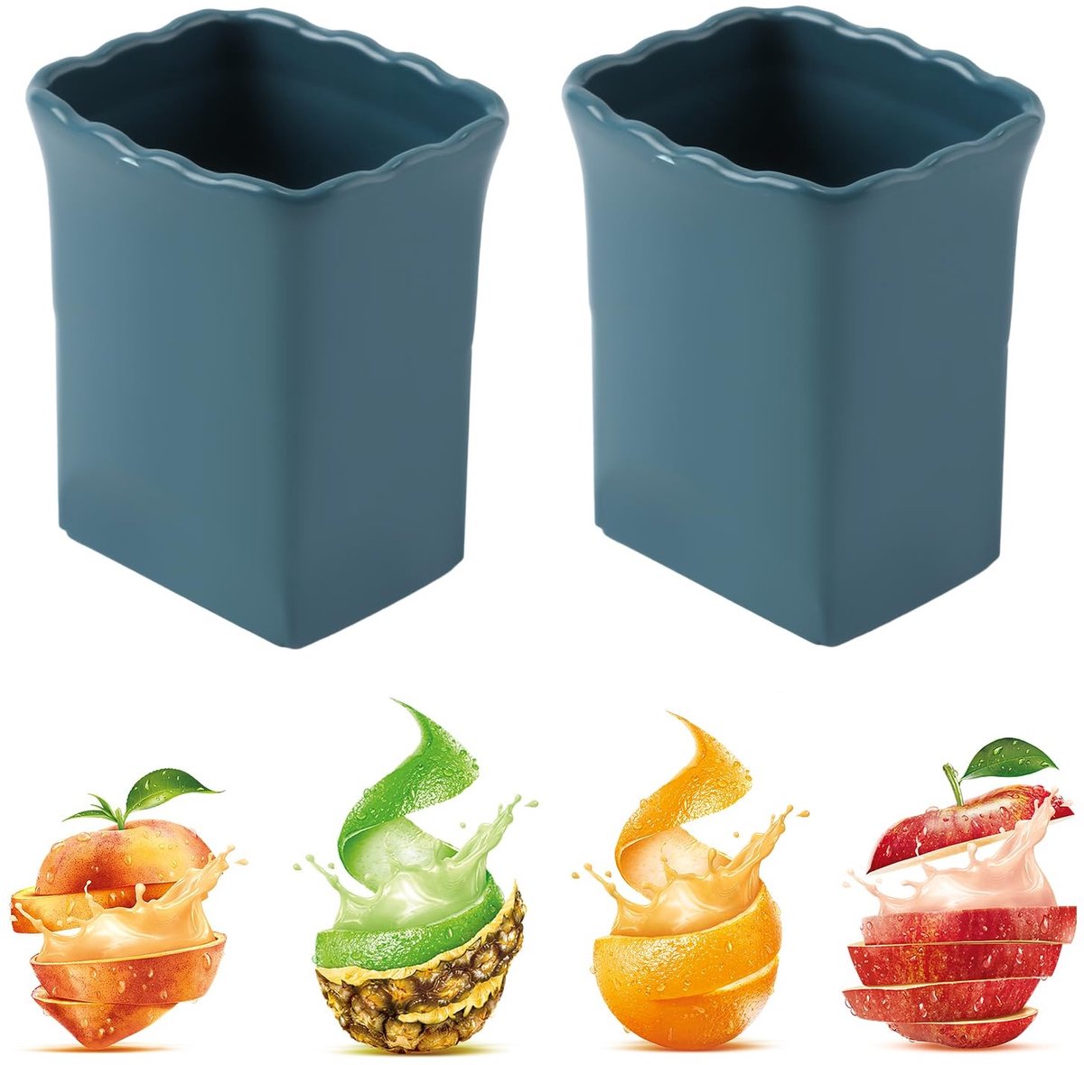 Cosensi- Bekersnijder 2 Stuks - Roestvrij Staal - Multifunctioneel - Groentesnijder - Fruitsnijder - Donkerblauw - Hoogte 8,6 cm