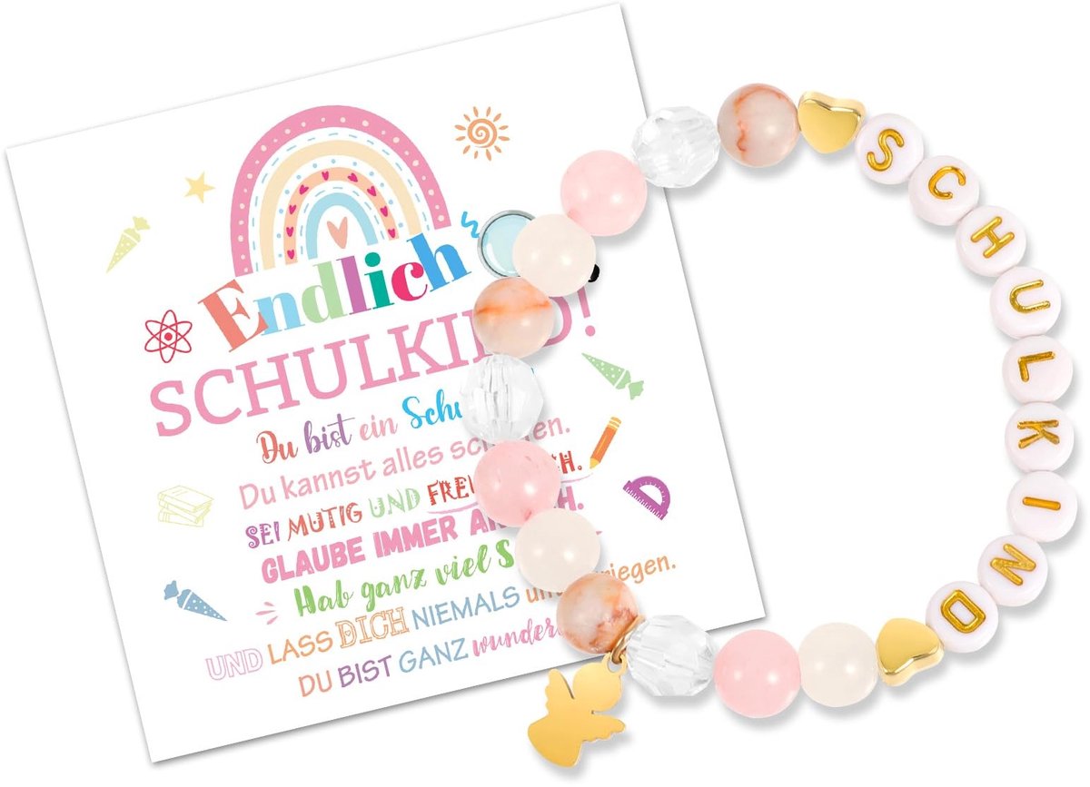 Cosensi- Armband Schoolkind Meisjes - Beschermengel Armband - Wenskaart - Geschenkdoos - Eerste Schooldag - Leuk Cadeau - Sieraad