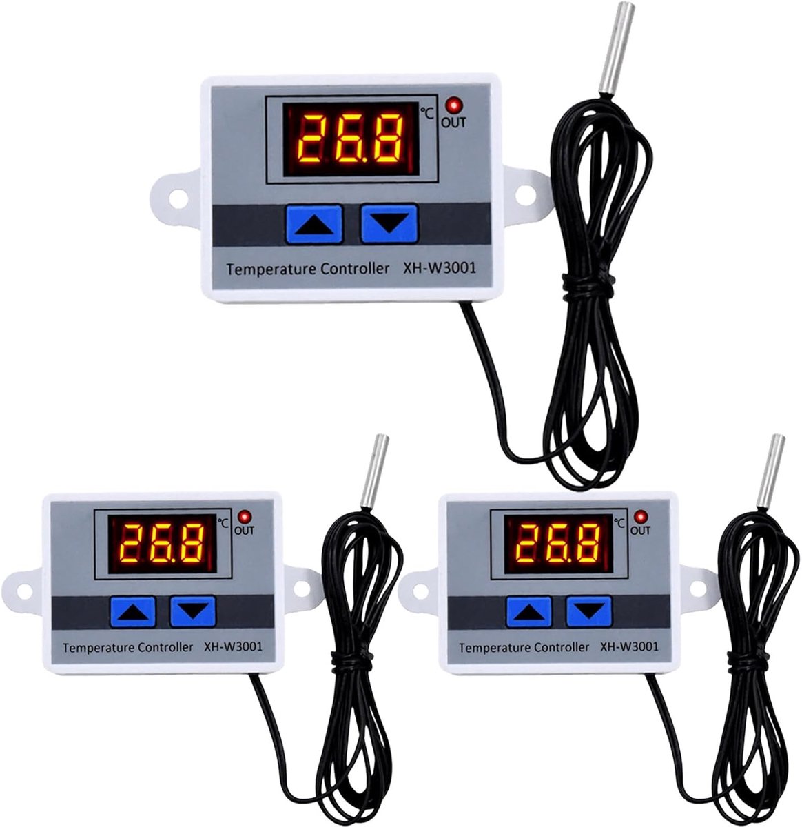 Digitale Temperatuurregelaar Set (3 stuks) met Sensor: Thermostaat Switch voor Verwarming en Koeling - AC 110-220V