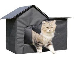 Buitenverblijf Katten - Kattenhuis Waterdicht - Bescherming Huisdieren - Verwijderbare Voering - 51x35x41cm - Zwart
