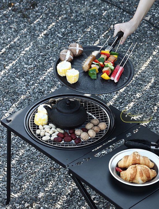 IGT draagbare ronde buitengrill geschikt voor kamperen picknicks en barbecues zwart van IGT — afbeelding 3