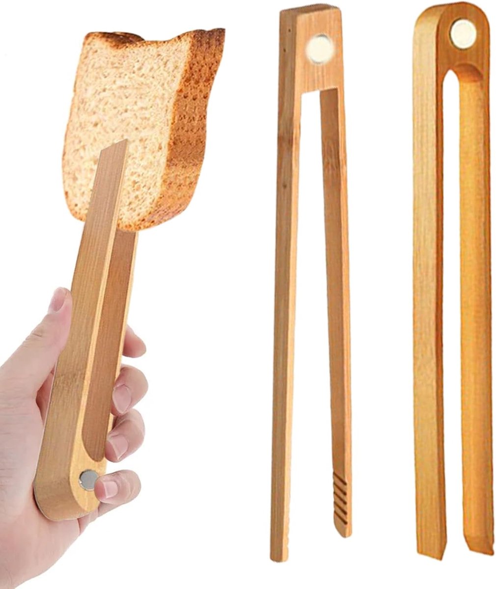 Keukentang Set - Houten Tangen - Eten Serveren - Met Magneten - 22 cm - Natuurlijk