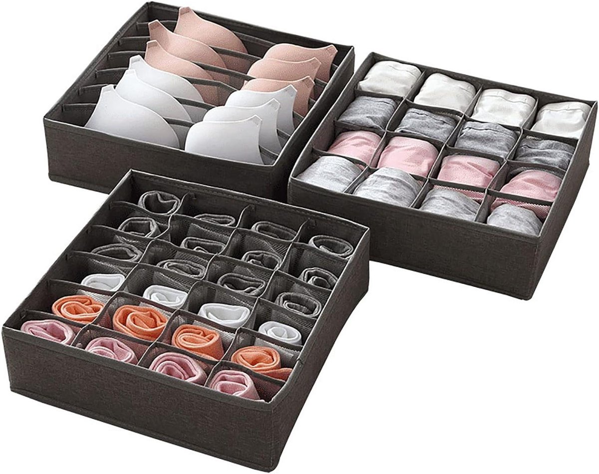 Lade Organizers - Kleding Opbergers - Kleding Opbergen - Wasbaar Ademend Mesh - 3 Stuks - Grijs
