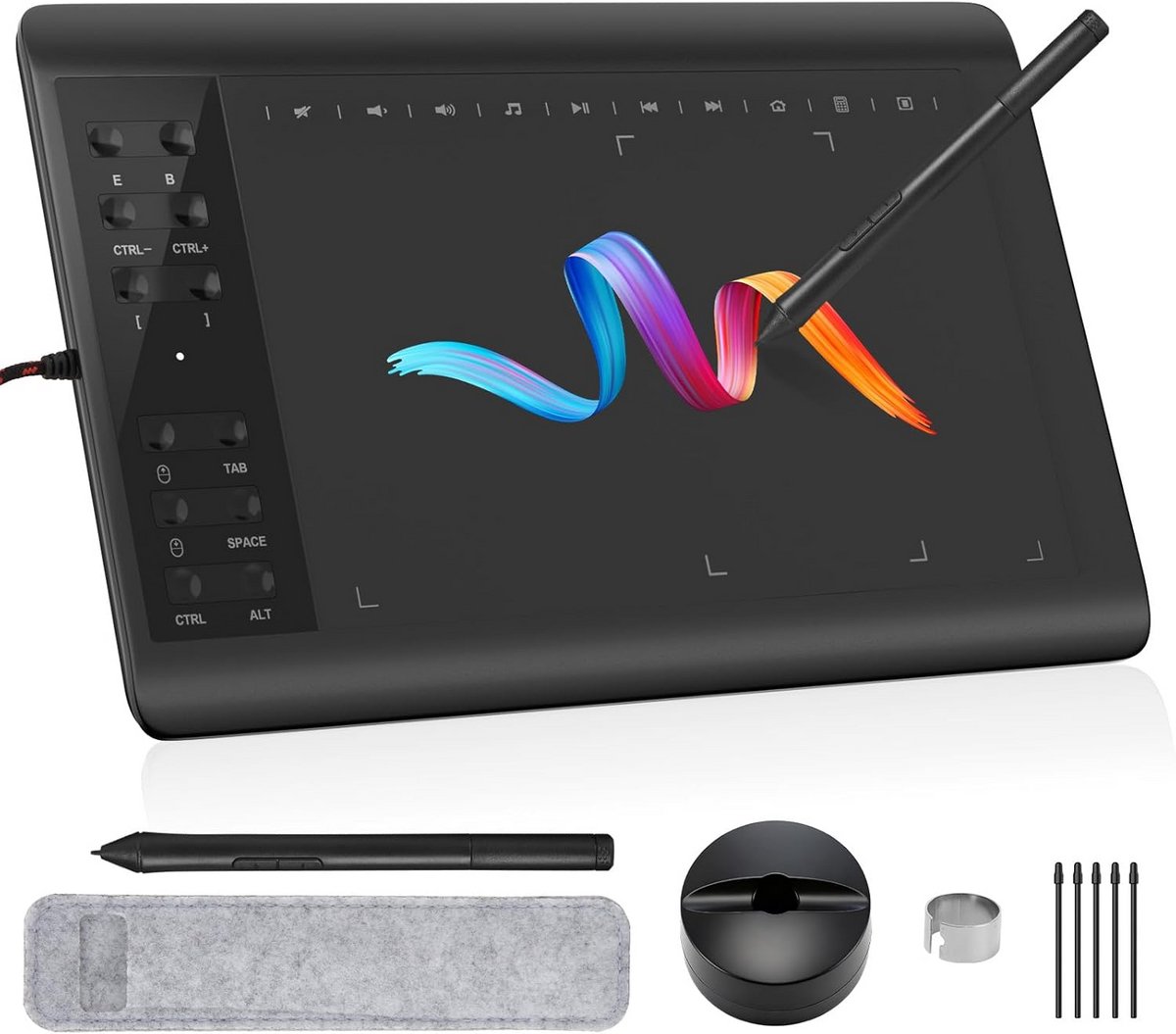 Grafische tablet - Tekentablet - Digitaal Tekenen - 8192 Drukgevoeligheid - 10x6 Inch - Zwart