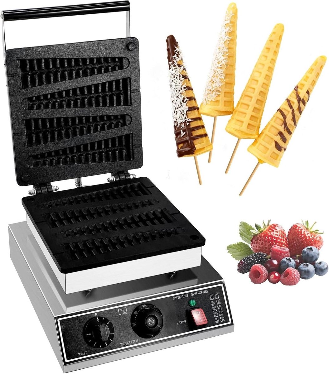 Lolly Waflemaker - Wafelijzer - Commercieel Bakken - Antiaanbak Gietijzer - 4 Wafels - Zilver