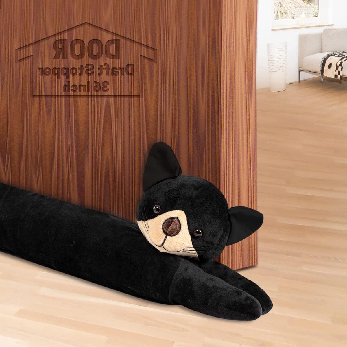 Onderdeur Tochtstopper - Deur Tochtblokker - Energie Besparen - Geluiddicht Ontwerp - 914 cm Lengte - Kat Zwart