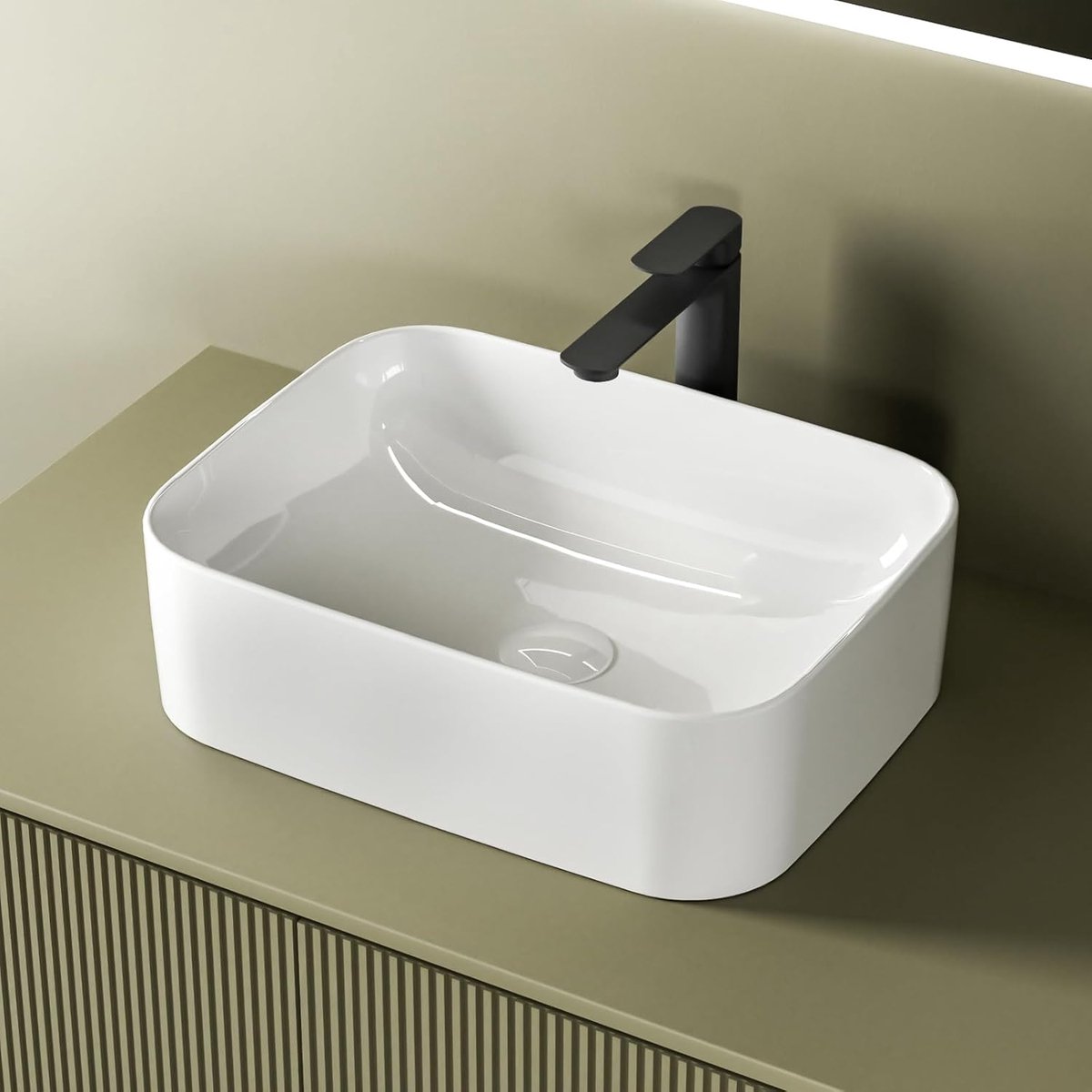 Rechthoekige Keramiek Opzetwastafel Glanzend voor Badkamer en Gastentoilet