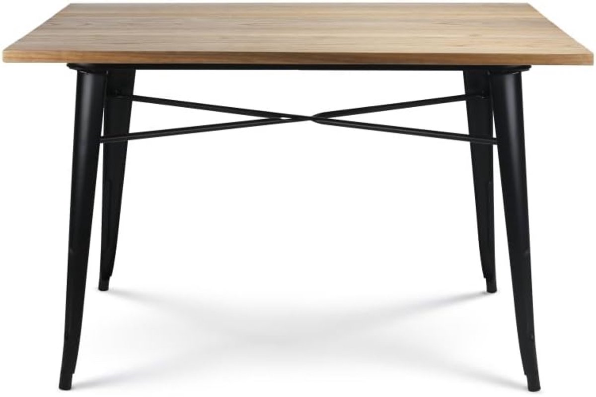 Eettafel Industriële Stijl 120 x 80 cm met Zwart Metalen Frame en Houten Blad