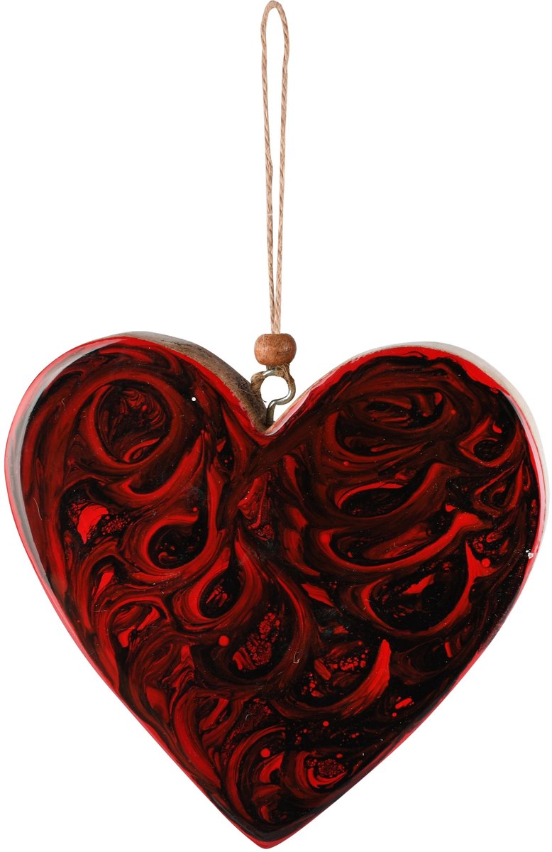 Dekoratief | Hanger hart 'Roses', rood, hout/enamel, 12x2x12cm | A268211