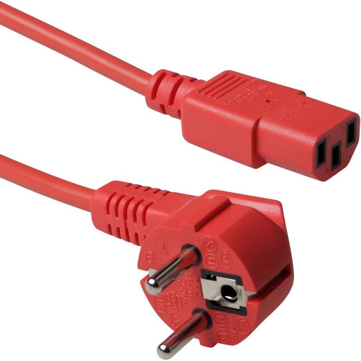 Rode Stroomkabel CEE 7/7 Hoekstekker naar C13 Kort (0.6m) voor PC en Monitor