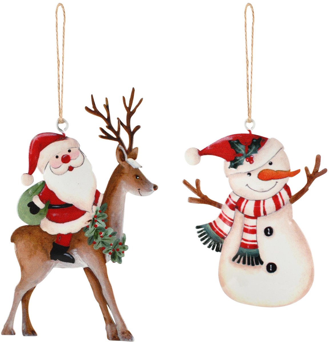 Dekoratief | Hanger santa/sneeuwman, wit/rood, metaal, 8x11x1cm, set van 2 stuks | A265947