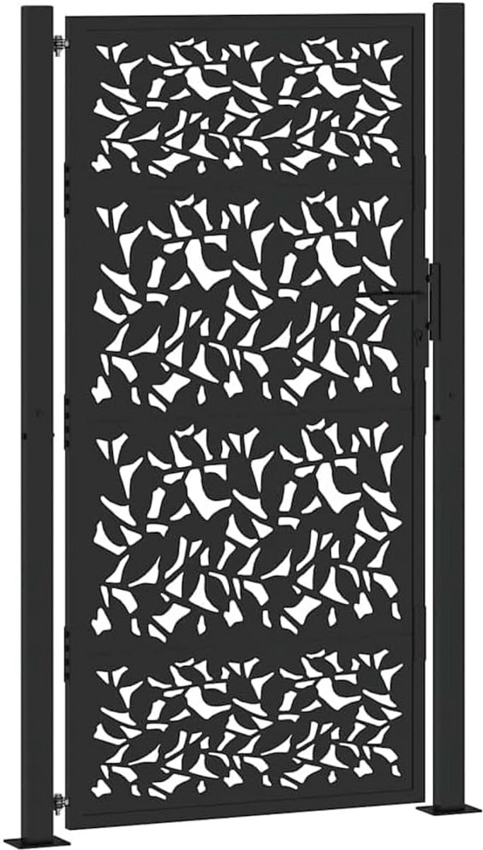 Zwarte Stalen Tuinpoort met Bladmotief - 105x180 cm - Hekwerk Poort