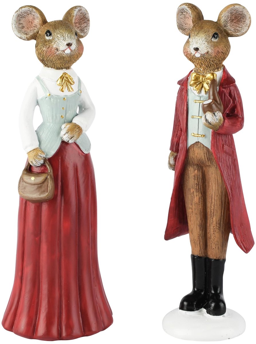 Dekoratief | Muis staand m/handtas/pijp, rood, resina, 6x5x19cm, set van 2 stuks | A265122