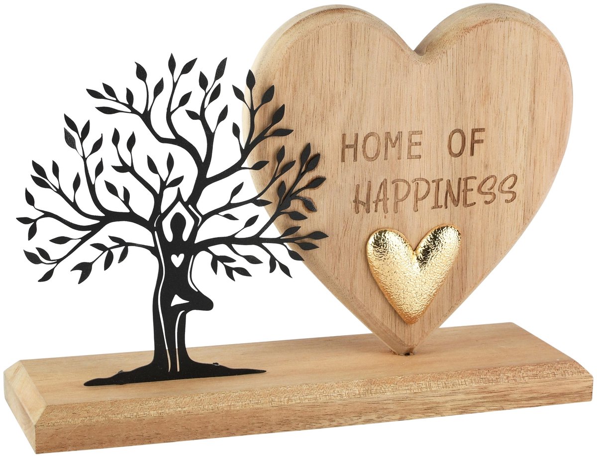 Dekoratief | Deco 'Home of Happiness', naturel/zwart, hout, 25x8x17cm | A265205