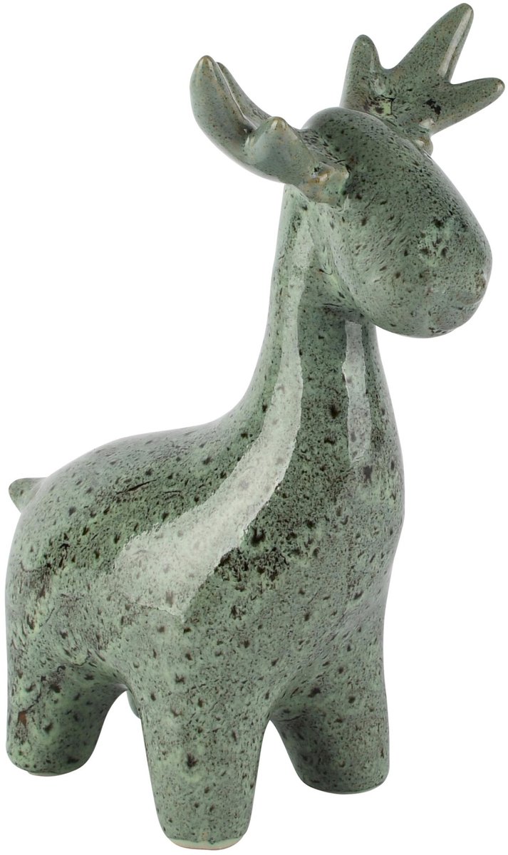 dekoratief Deco rendier staand, groen, keramiek, 15x10x21cm | A265381