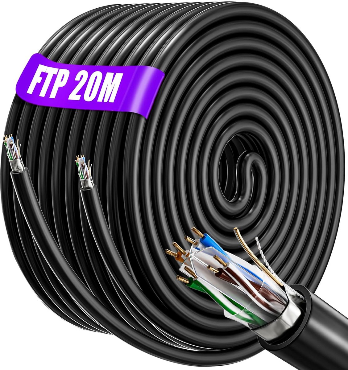 Internet Kabel 20 meter Bulk Ethernet Kabel 20m Netwerkkabel | FTP PiMF Afscherming, CAT6, AWG23, CCA, RJ45 | Snelle gegevens | LAN Gigabit Internetverbinding | Ideaal voor Gameconsoles Router Modem