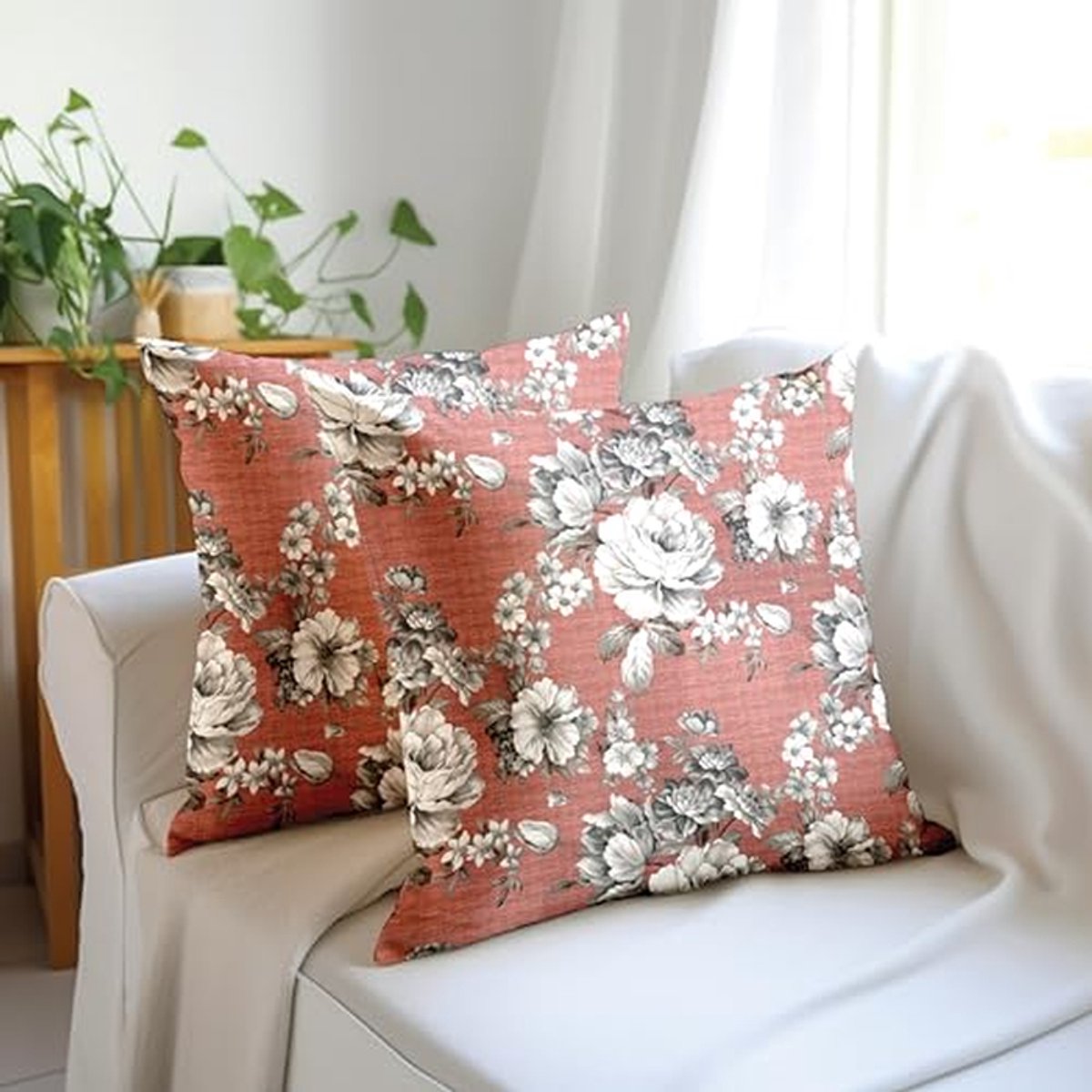 Decoratieve Kussenhoofd 40 x 40 cm - Rozen Motief - Digitale Print Kussenhoes voor Stoel, Bed, Kantoor en Huis (Set van 2)