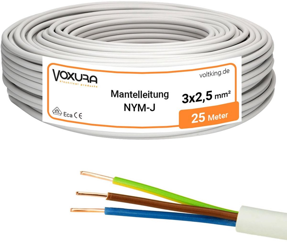 NYM-J 3 x 2,5 mm² 25 m ringmantel installatiekabel stroomkabel vochtige ruimte kabel koper