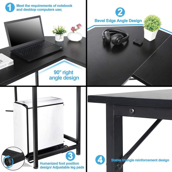 66 inch omkeerbaar L-vormig computerbureau met opbergplank en voetsteun voor thuiskantoor en gaming — afbeelding 3