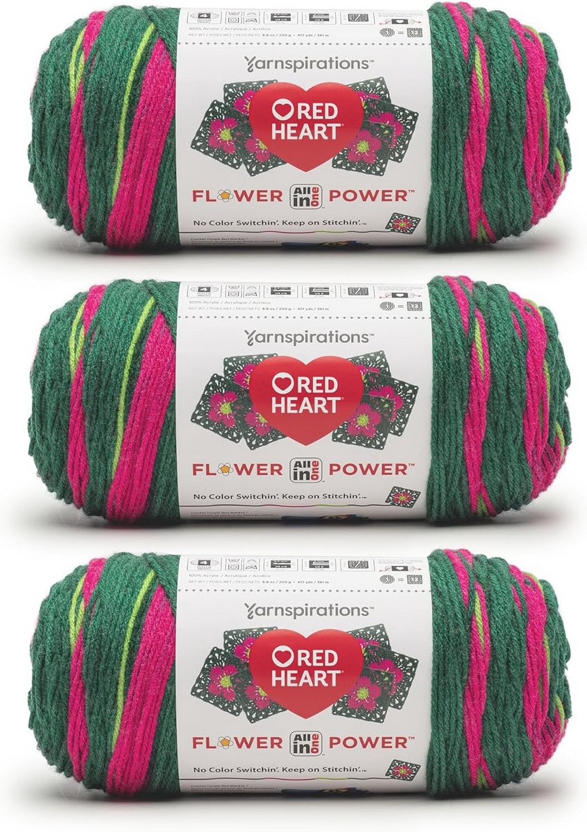 All in One Flower Power Hyacint Emmer Garen 3 Pack 250 g 100% Acryl 400 m #4 Medium Breien Haken