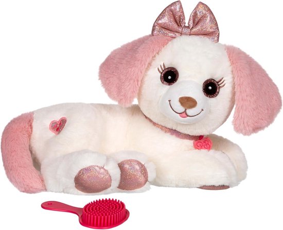 Interactieve knuffelhond Bella - 30 cm - roze/wit - met licht en muziek - inclusief borstel in cadeaudoos — afbeelding 2