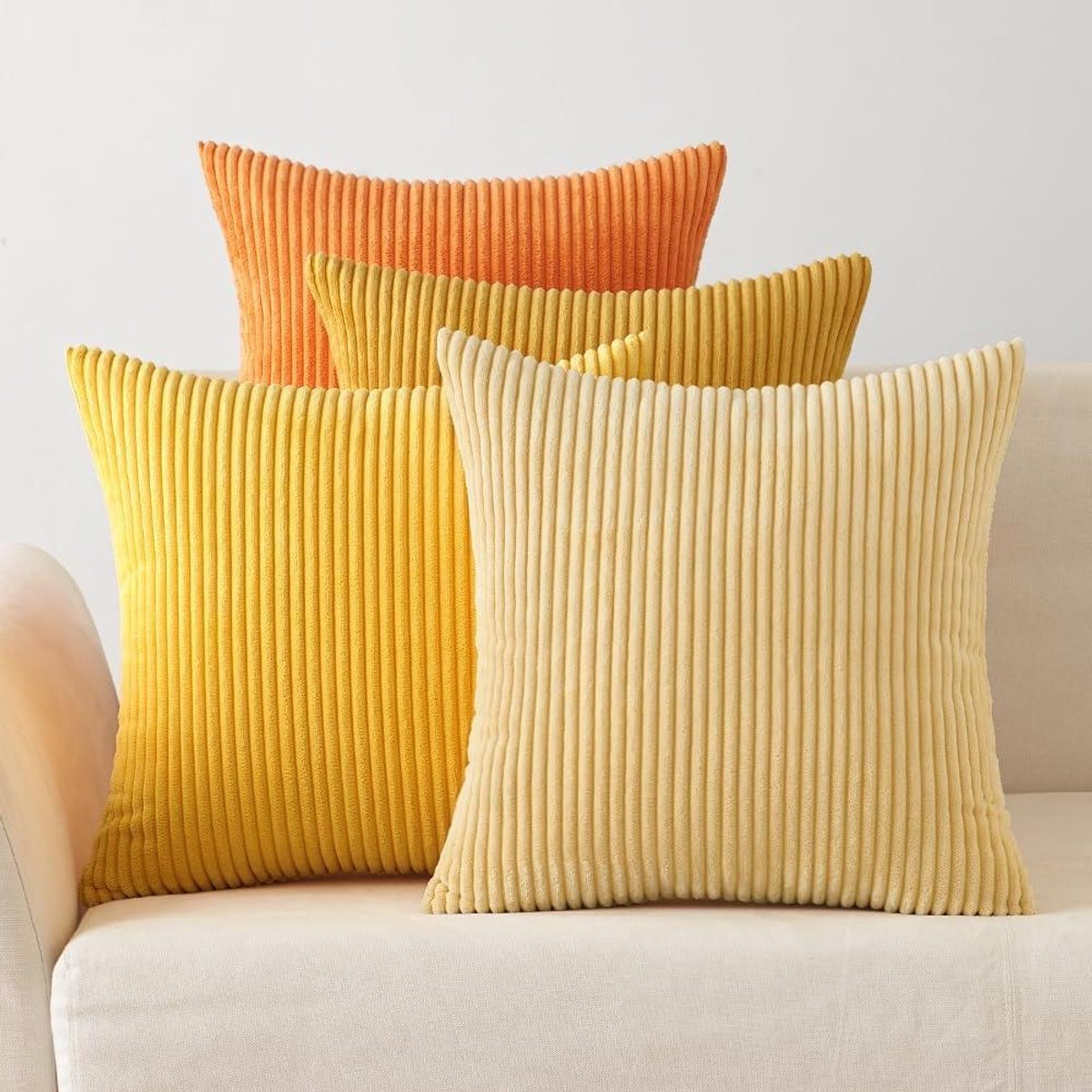 Kussenhoezen Set - Decoratieve Hoezen - Woonkamer Decoratie - Zacht Corduroy Materiaal - 60 x 60 cm - Oranje