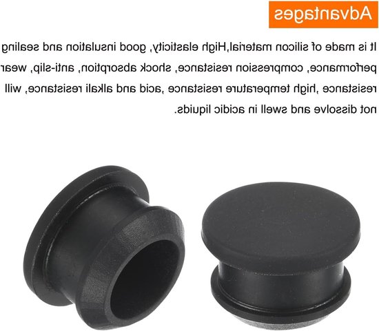 6 stuks siliconen klikbare stoppen, 14 mm diameter gatstoppers, rubberen paneelafdichtingshoes, verzonken type paneel, rond voor keuken, rubberen schotten, waterdichte afdichtpluggen, zwart van Merkloos — afbeelding 3