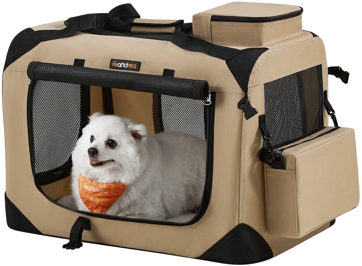 M-Goods - Opvouwbare Hondenbench Auto – Transportbox Hond – Reisbench voor Auto – Opvouwbaar – Ademend Mesh – Maat M 60x42x42 cm – Beige