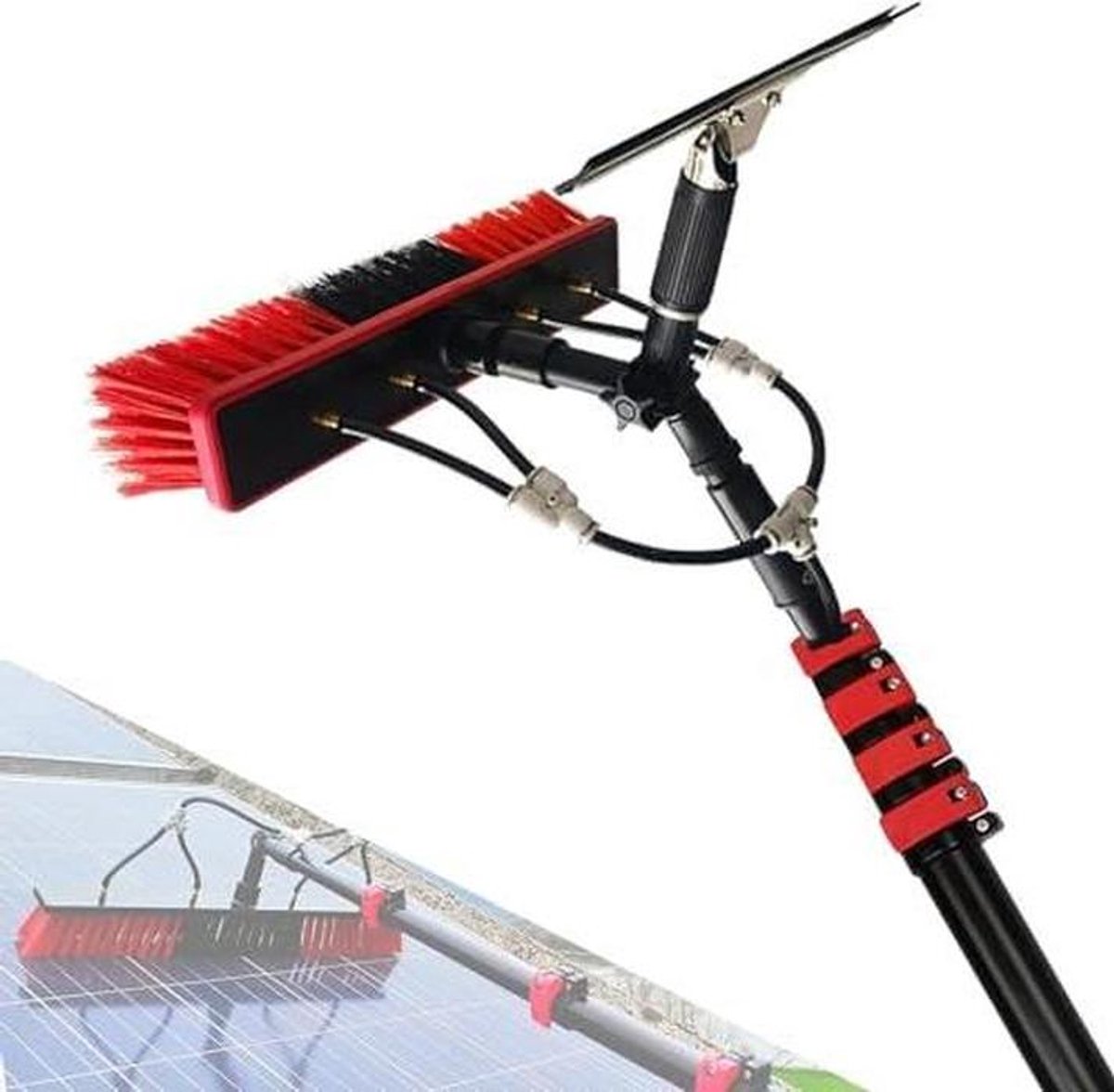 Telescoopsteel Raamreiniger - Gereedschap Set - Hoge Ramen Wassen - Watergevoed Systeem - Tot 11 Meter - Zilver