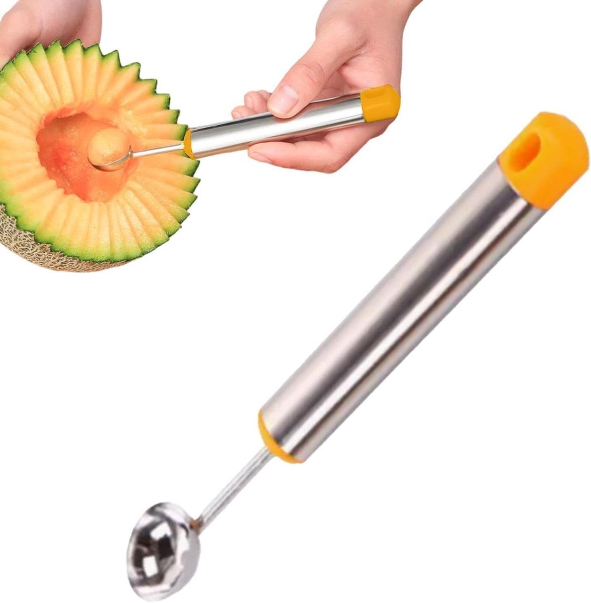 Watermeloen Uitschepper - Fruitlepel - Desserts Maken - Antislip Handvat - 18.5cm - Oranje