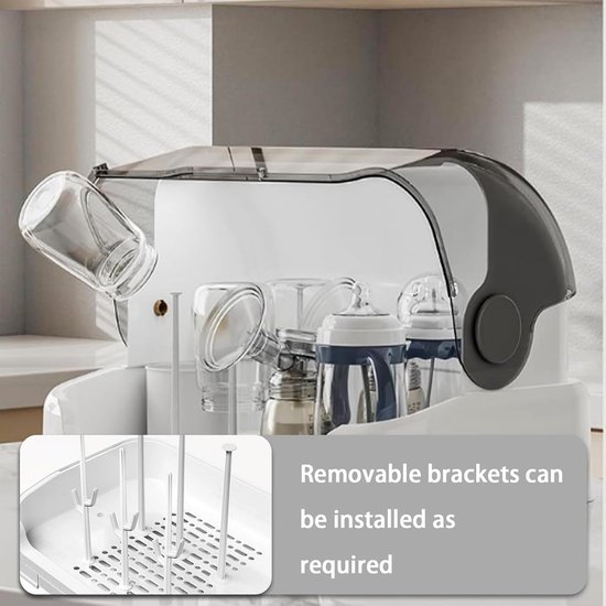 Flessenorganizer Baby - Babyfles Houder - Hygiënisch Opbergen - Stofdichte Deksel - 26 cm Hoog - Grijs — afbeelding 2
