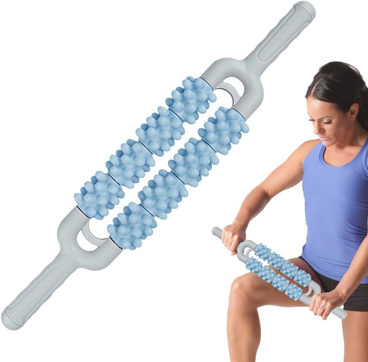 Hals Roller Massager - Massage Stick - Spierontspanning - Dubbele Rij Roller - 53 cm - Zwart