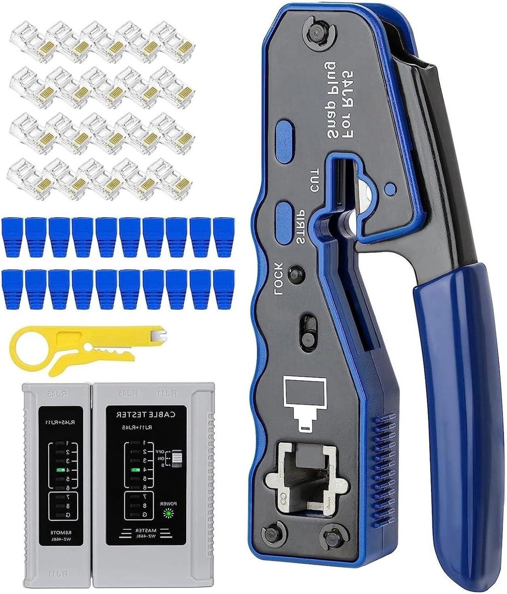 Krimptang Set - Kabelklem Gereedschap - Netwerk Installatie - LED Status Indicatoren - 13.5 cm - Blauw