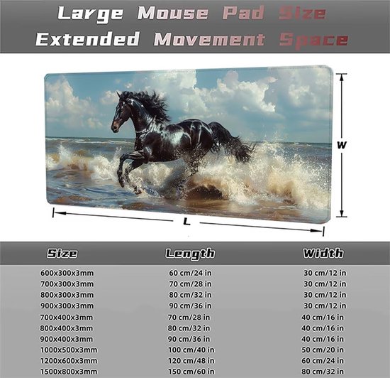 Gaming Muismat - Bureau Onderlegger - PC Gaming - Waterdicht Ontwerp - 800x300x3mm - Paard T1065 — afbeelding 2