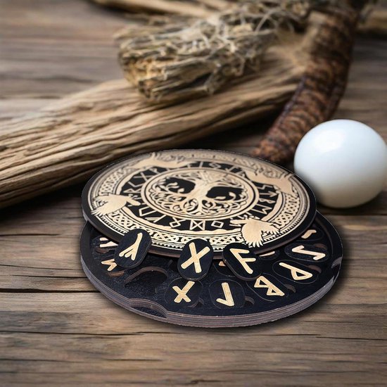 Runen Set - Meditatiehulpmiddelen Divinatie - Spirituele Rituelen - Magnetische Houten Doos - 23 x 23 x 1.5 cm - Houtkleur — afbeelding 4