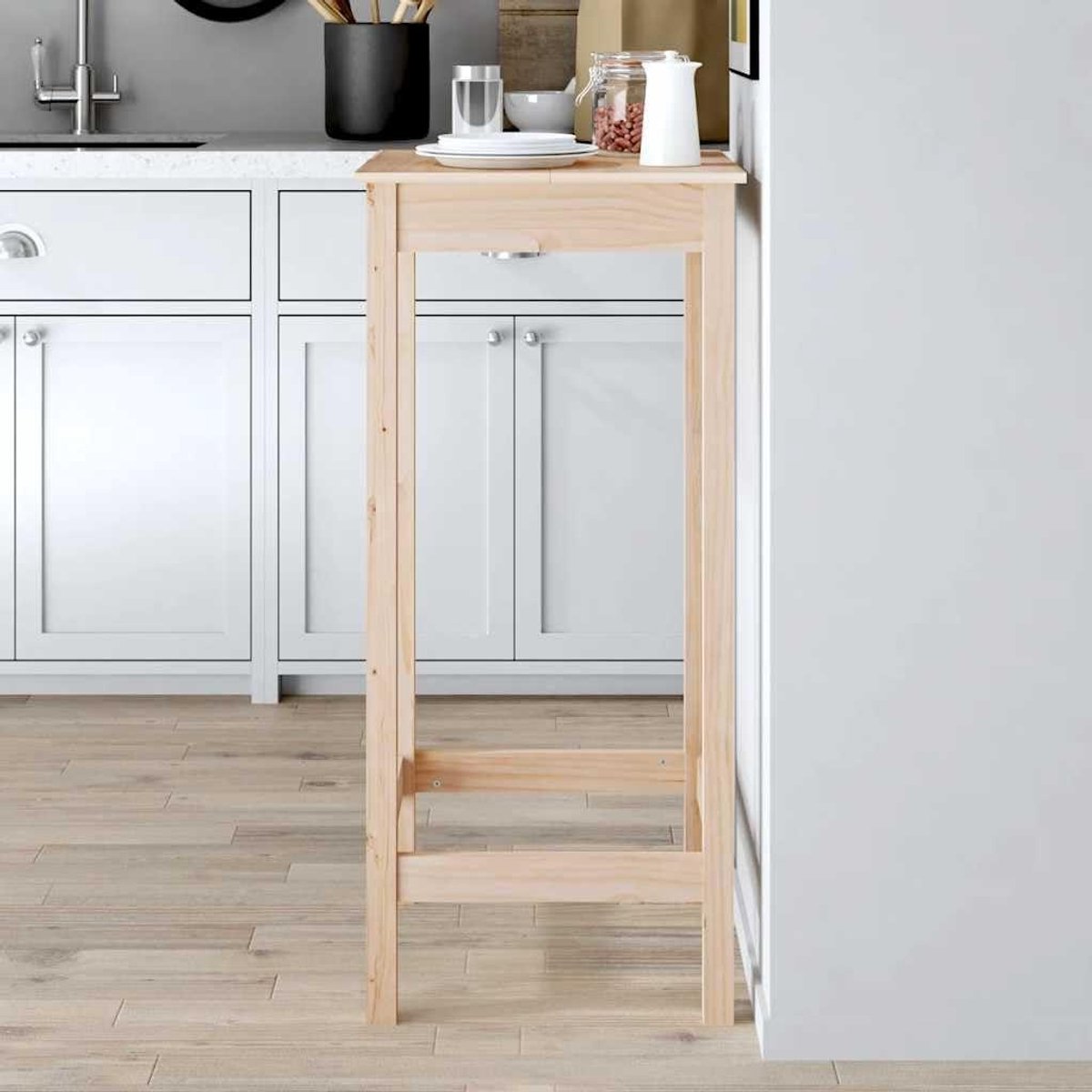 Houten Bartafel - Staande Tafel Keuken - Gezellig Eten - Massief Hout - 50x50x110 cm - Houtkleur