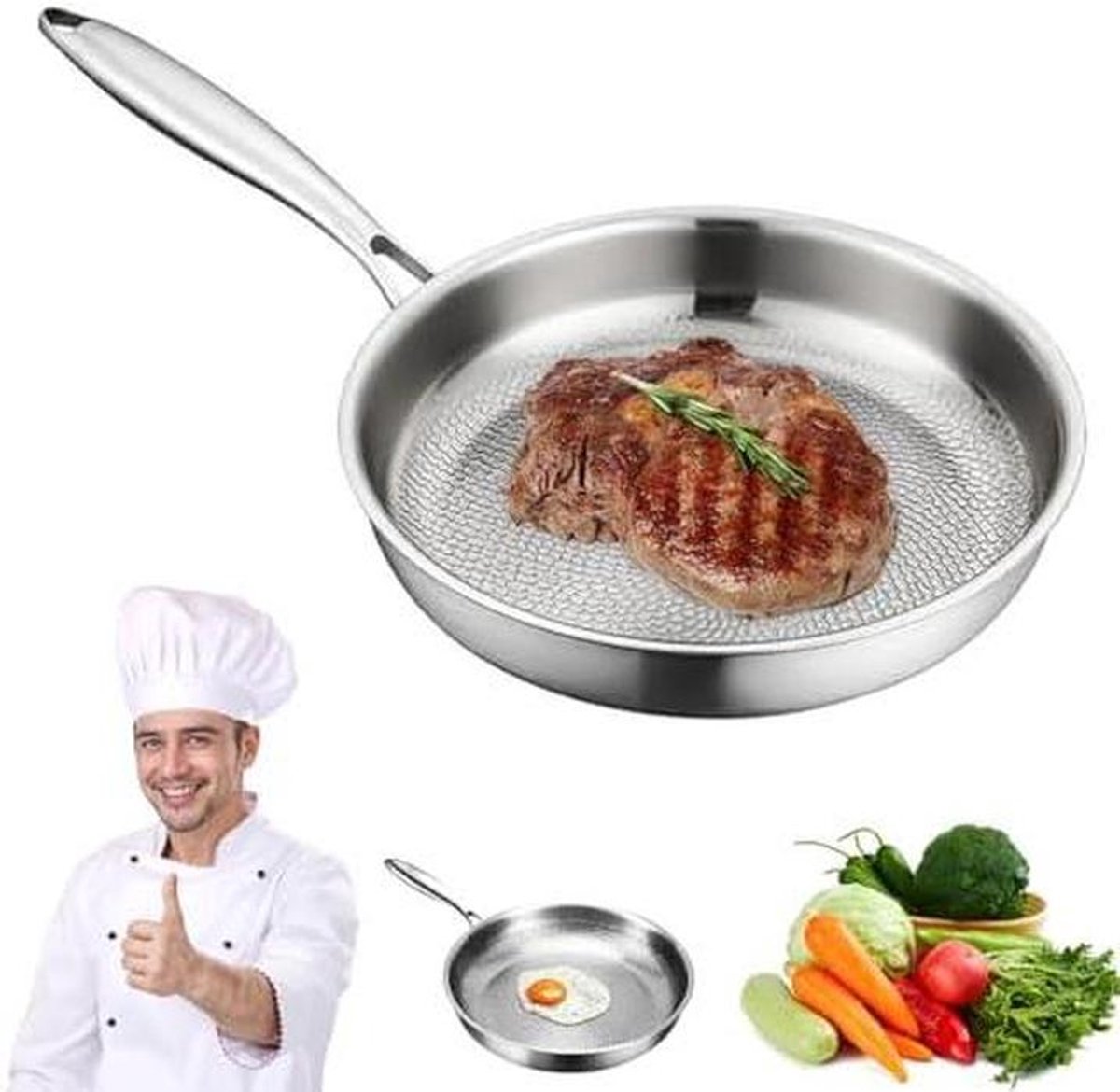Koekenpan met Deksel - Antiaanbakpan Titanium - Gezond Koken - Gehamerd Oppervlak - 28 cm - Grijs
