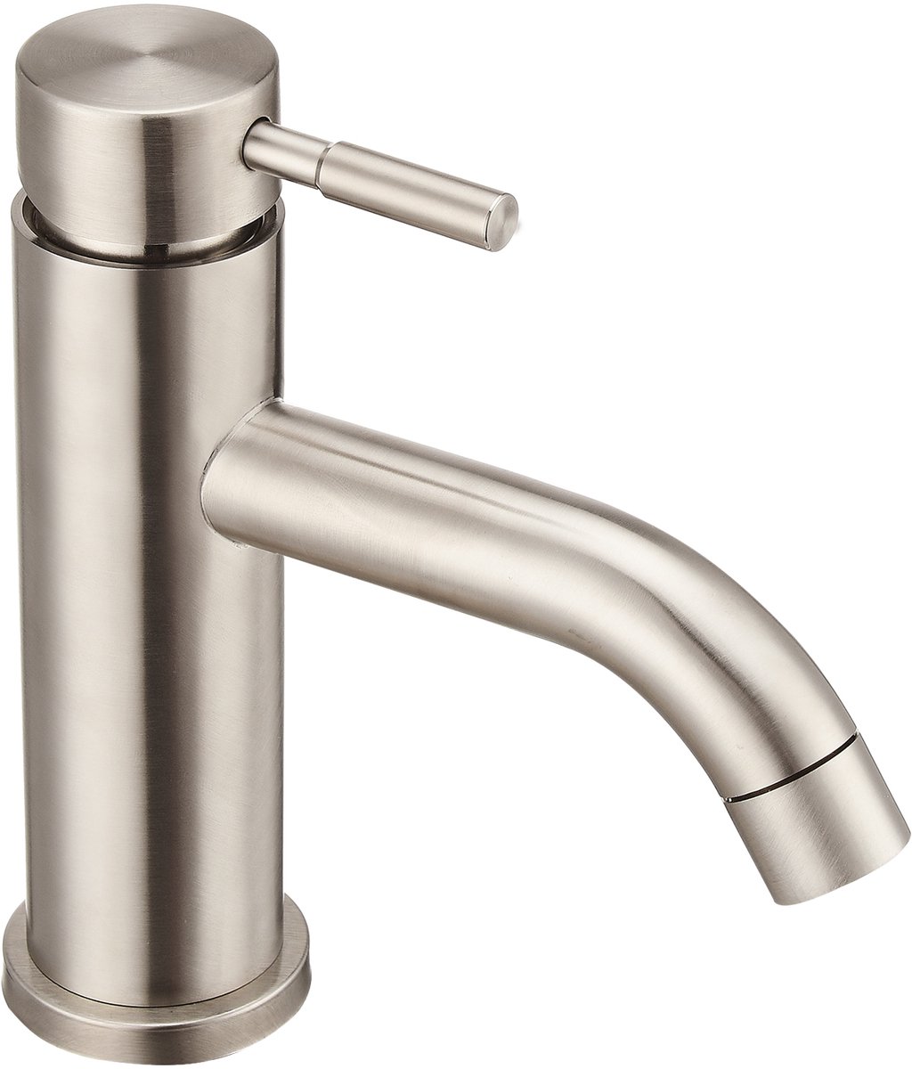 Moderne Wastafelmengkraan van RVS Geborsteld - Enkelhendel voor Warm en Koud Water, Keramisch Binnenwerk, Waterbesparend