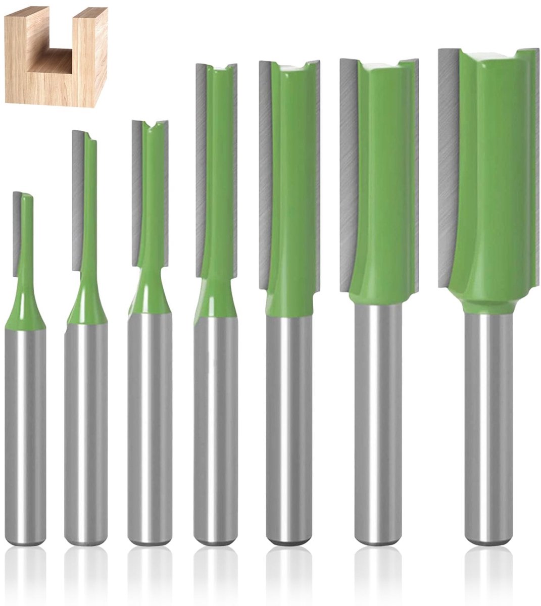 Dailygoody - Router Frees Bit Set - Houtbewerking - 7 Stuks - Groen - Frezen en Slotgroeven - Voor de hobbyist en professional - 6mm Handgreep