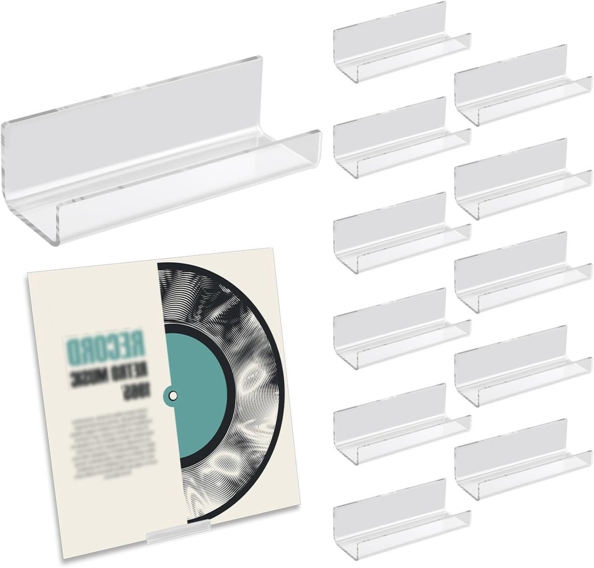 Vinyl Platen Muurbevestiging - 12 Stuks Wandmontage voor Albumhoezen met Geen Boren, Transparante Platenhouder en Adhesieve Tape voor Vinyl Collectie