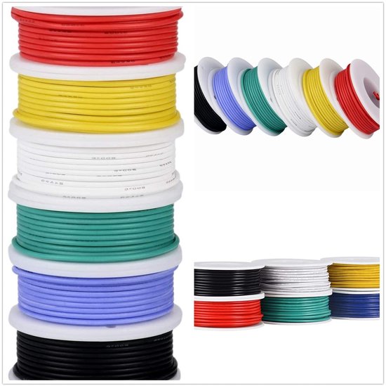Flexibele Siliconekabel Set van 24 AWG, Geëmailleerde Koperen Draden, Kleurkabels voor Elektrische Verbindingen (6 Spoelen van 10 Meter) — afbeelding 5