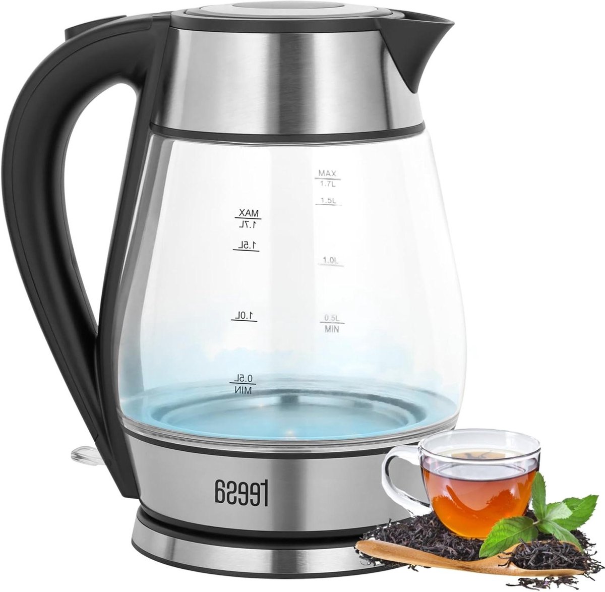 Draadloze Waterkoker - Glazen Ketel - Warme Dranken Maken - Verlichting Tijdens Koken - 17 Liter - Zwart