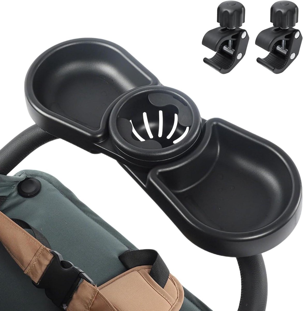 Bekerhouder Kinderwagen - Mondbeugel Accessoire - Onderweg Dranken - 360 Graden Draaibaar - 38x14x10 cm - Zwart