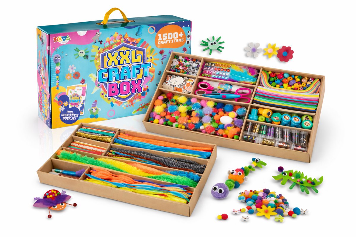 Knutseldoos XXL - 1500+ Knutselitems - Knutselpakket voor Kinderen - Inclusief Inspiratieboekje, Glitter, Vilt, Pijpenragers, Foam, Stempels & Veilig Scharen - Creatieve Knutselkoffer 3+ Jaar - Joya Creative — afbeelding 8